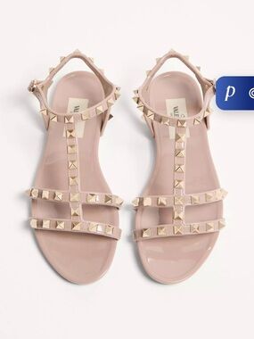 Valentino Pink Patent Rockstud T-Strap Sandals